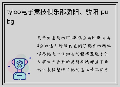 tyloo电子竞技俱乐部骄阳、骄阳 pubg
